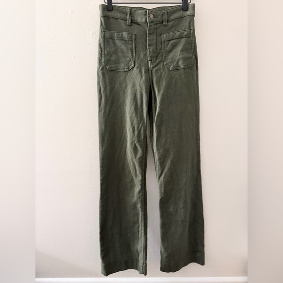 Faherty Stretch Terry Patch Pocket Pants Wide Leg Forest Green 27 - Picture 2 of 7